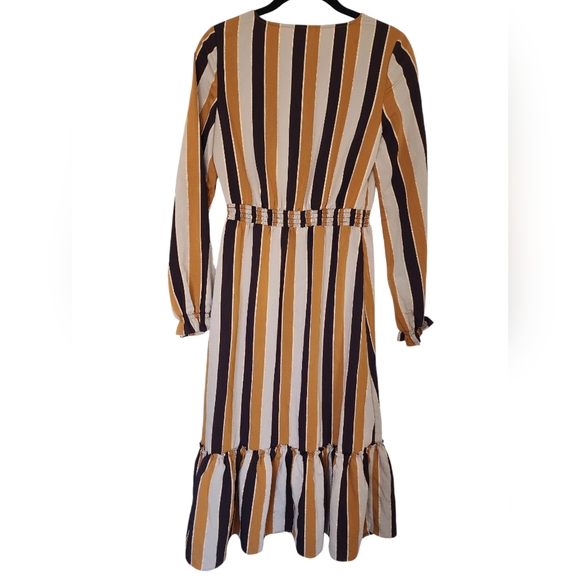 SEZANE Titiane Midi Dress, Hazel Tan & Gold Stripes, FR36/US4 - Picture 5 of 8
